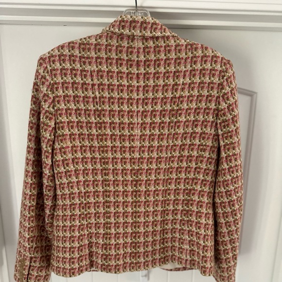 TALBOTS TWEED PINK BEIGE TAN WHITE ACCENT BUTTON UP BLAZER JACKET SIZE 4P - Picture 3 of 12